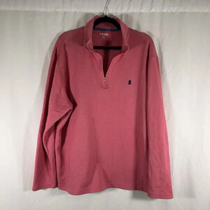 Izod Sweater Men XL Blue Striped 1/4 Zip Mock Neck Soft Long Sleeve Cotton Blend